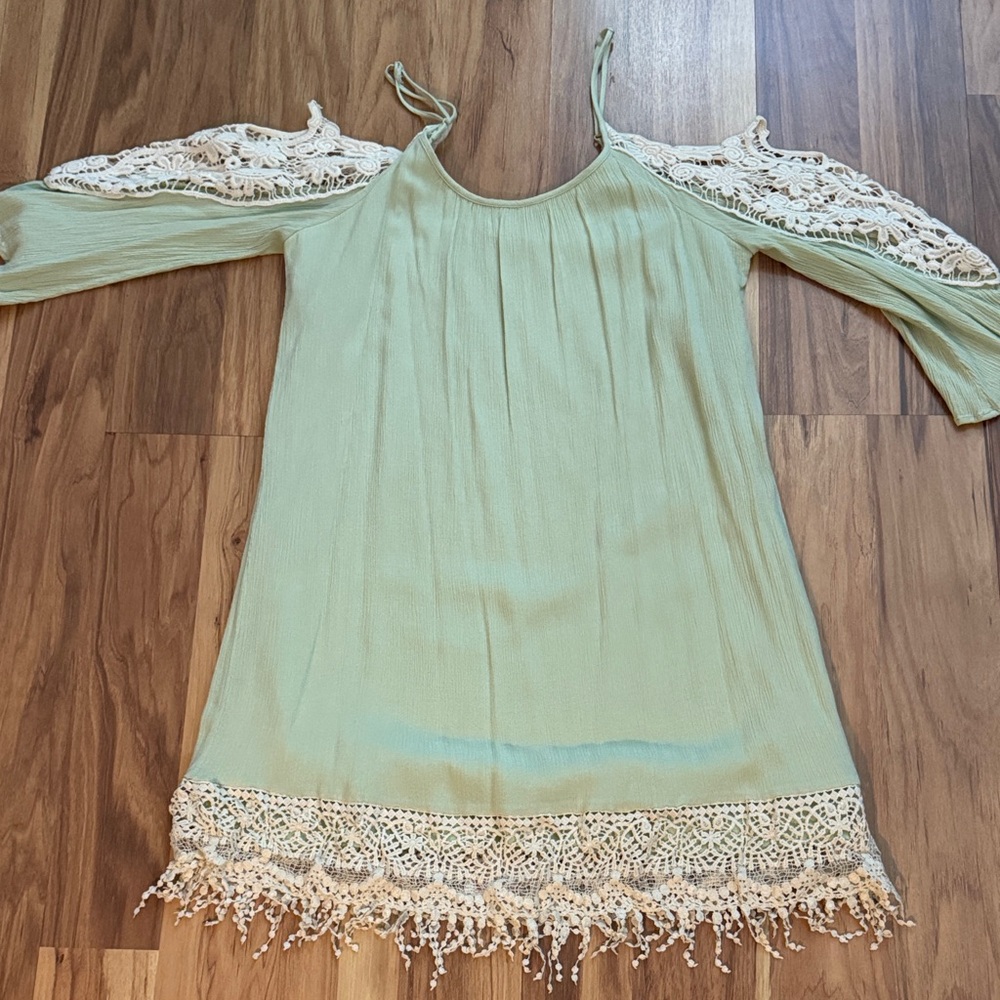 Alya Green Dress with Cream Lace Accents